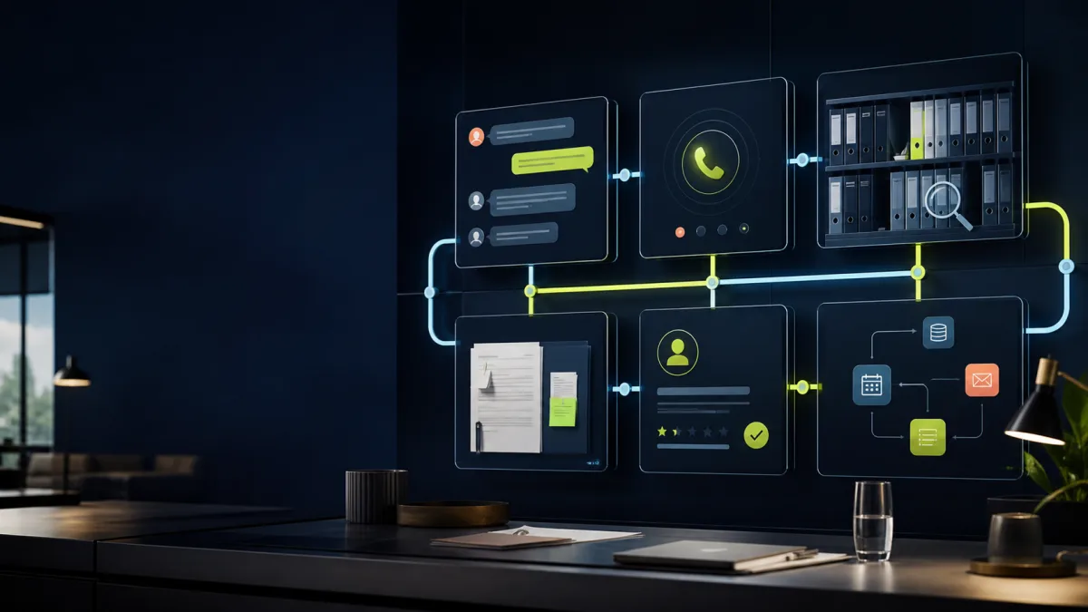 Connected AI business automation workflows for customer service, calls, knowledge, documents and operations