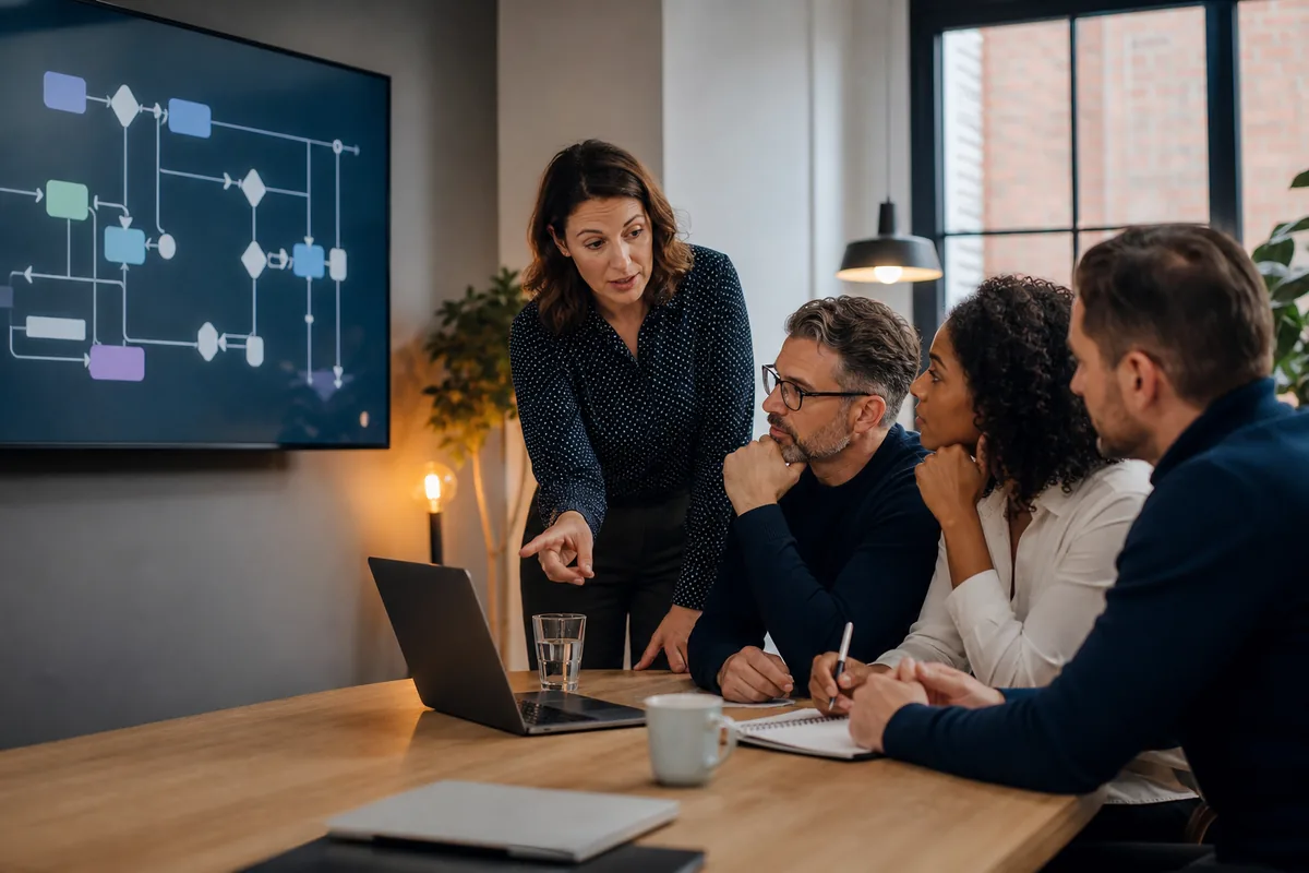 UK team assessing an AI automation agency workflow with approval stages